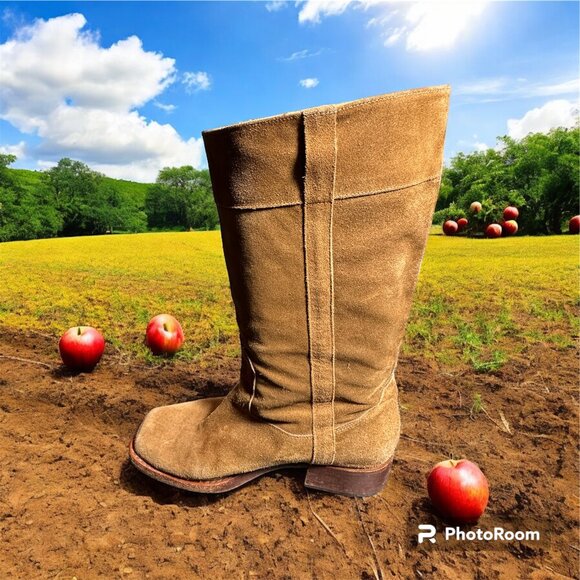 Robert Clergerie size 8.5 suede tan cowboy mid calf square toe boot France - Picture 1 of 12